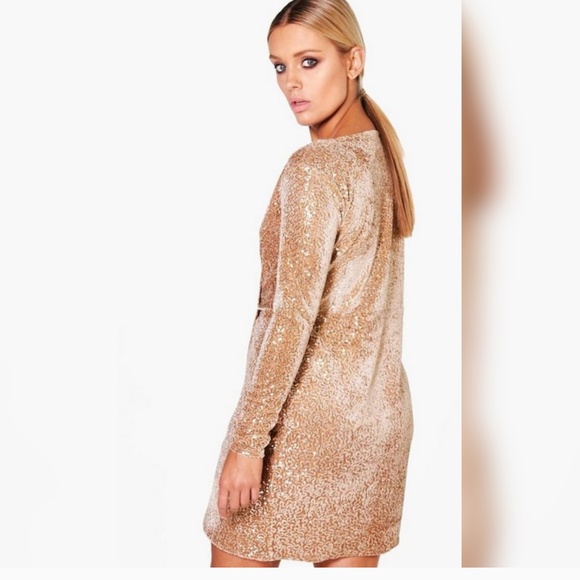 NWT Gold Sequin Velvet Mini Wrap Dress XL - Picture 2 of 9